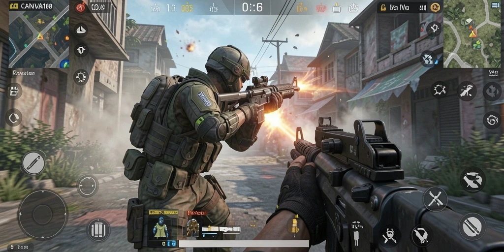 Tangkapan layar dari gameplay seru di CANVA168 yang menunjukkan aksi tembak-menembak yang intens.