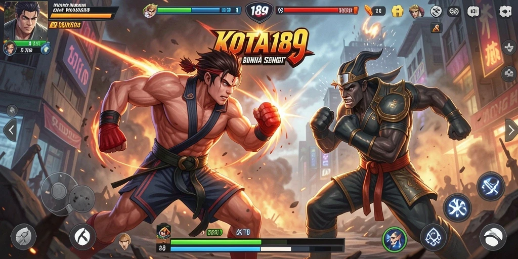 Tangkapan layar KOTA189 menampilkan aksi pertarungan yang intens dalam game Fighting.