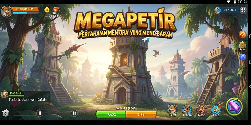 Tampilan menarik dari gameplay Tower Defense di MEGAPETIR.