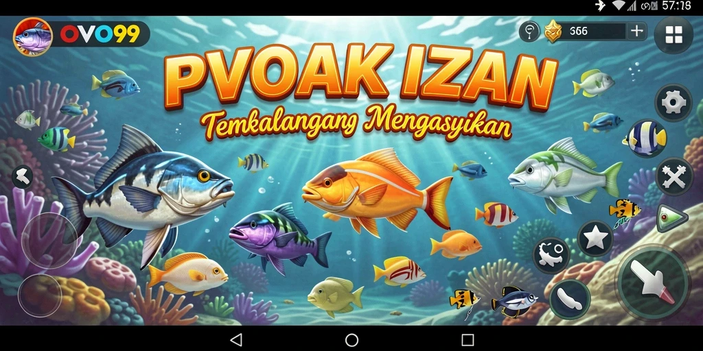 Screenshot OVO99 menampilkan aksi seru dalam menangkap ikan.