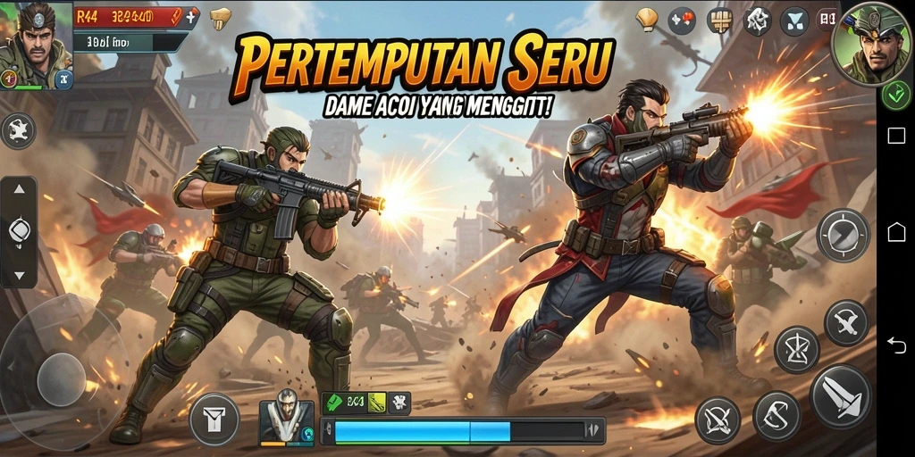 Screenshot utama RR44 menampilkan aksi seru di tengah pertempuran intens.