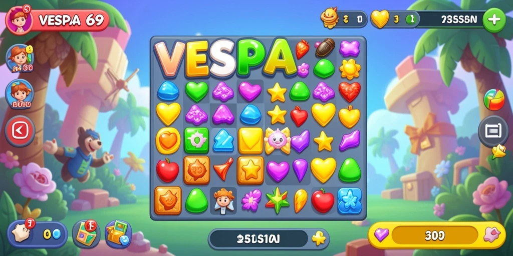 Tampilan gameplay VESPA69 dengan tantangan Match-3 yang seru.