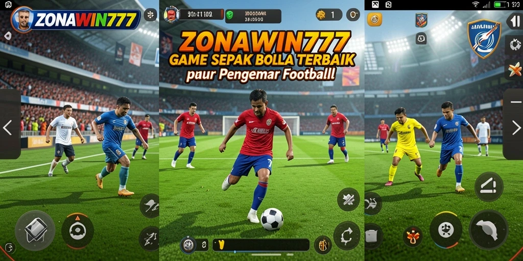 Screenshot utama gameplay ZONAWIN777 menampilkan aksi seru di lapangan sepak bola.